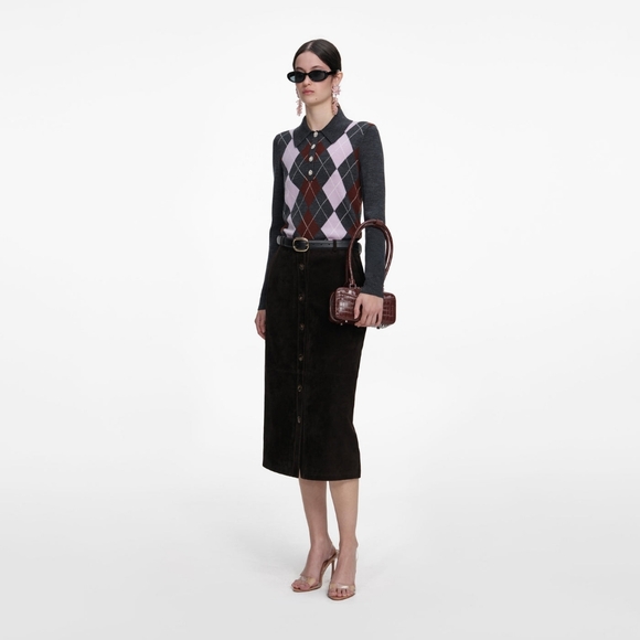 Self-Portrait Grey Argyle Lightweight Jumper - Picture 3 of 11